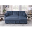 Pemberly Row Corduroy Sleeper Sofa Bed with Storage Chaise in Blue