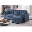 Pemberly Row Corduroy Sleeper Sofa Bed with Storage Chaise in Blue