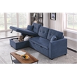 Pemberly Row Corduroy Sleeper Sofa Bed with Storage Chaise in Blue