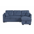 Pemberly Row Corduroy Sleeper Sofa Bed with Storage Chaise in Blue