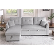 Pemberly Row Corduroy Sleeper Sofa Bed with Storage Chaise in Light Gray