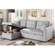 Pemberly Row Corduroy Sleeper Sofa Bed with Storage Chaise in Light Gray