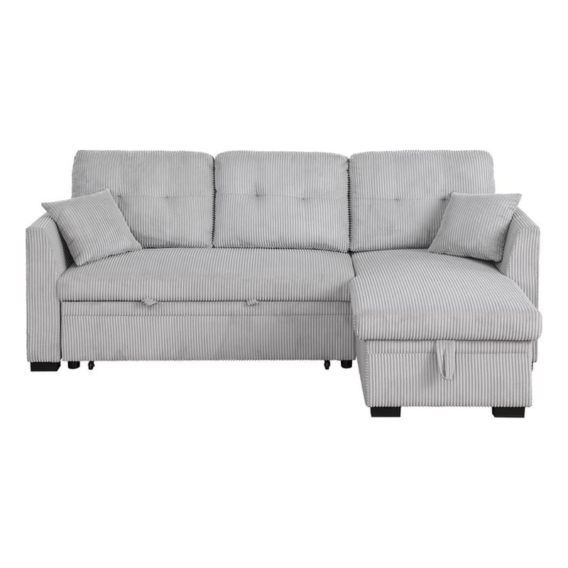 Pemberly Row Corduroy Sleeper Sofa Bed with Storage Chaise in Light Gray
