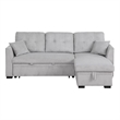 Pemberly Row Corduroy Sleeper Sofa Bed with Storage Chaise in Light Gray
