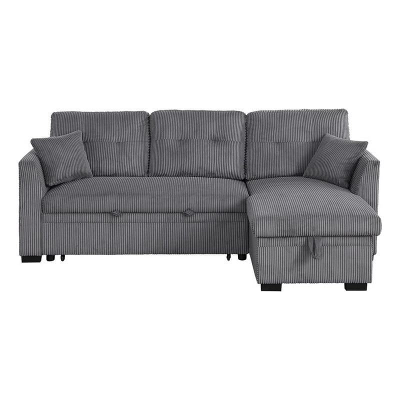 Pemberly Row Corduroy Sleeper Sofa Bed with Storage Chaise in Dark Gray
