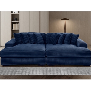 Pemberly Row 105-Inch Corduroy Chaise Sofa Bed Sleeper Lounge in Blue