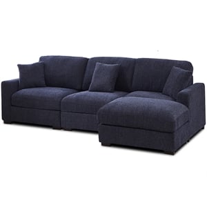 Pemberly Row Chenille 3-Seat Modular Sectional Sofa with Chaise in Blue