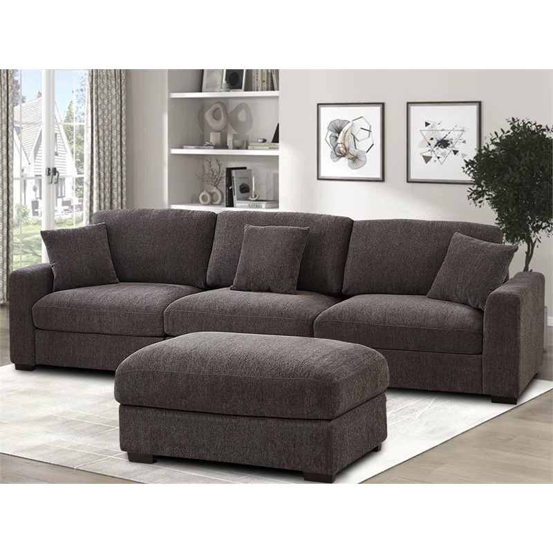 Pemberly Row Chenille 3-Seat Sectional Sofa with Chaise in Dark Gray