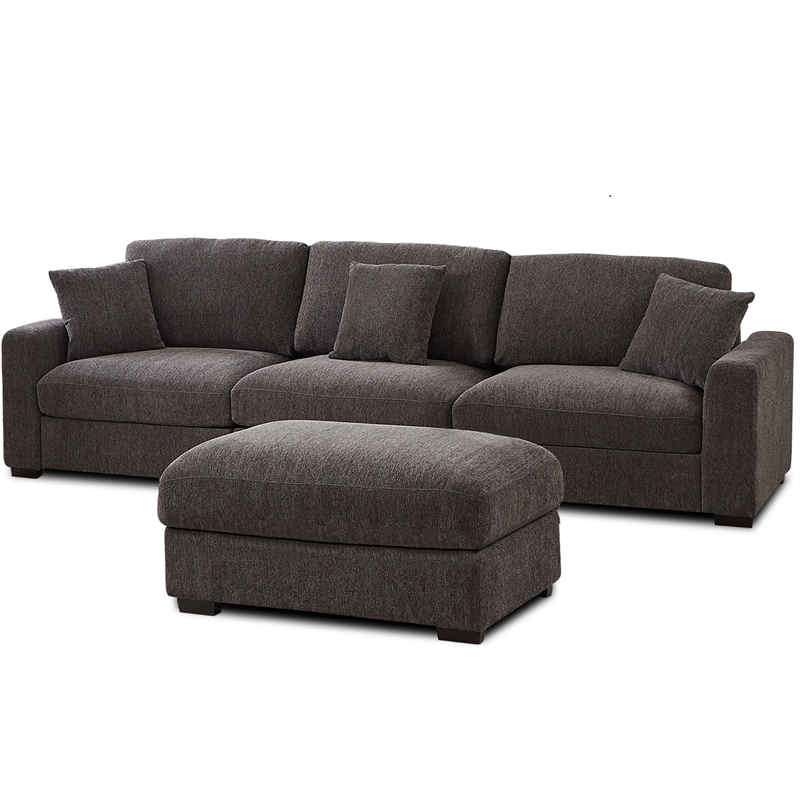 Pemberly Row Chenille 3-Seat Sectional Sofa with Chaise in Dark Gray