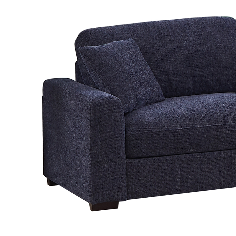 Pemberly Row Chenille Modular Loveseat with Ottoman Chaise in Blue