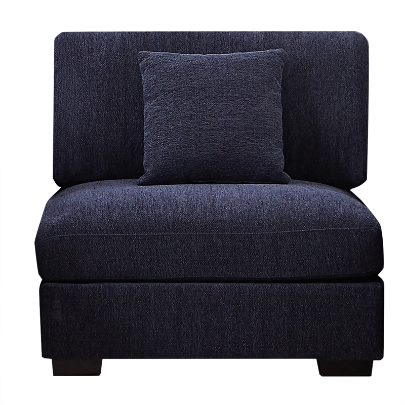 Pemberly Row Chenille Modular Loveseat with Ottoman Chaise in Blue
