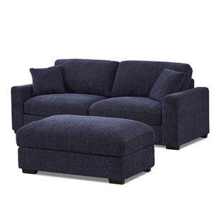 Pemberly Row Chenille Modular Loveseat with Ottoman Chaise in Blue