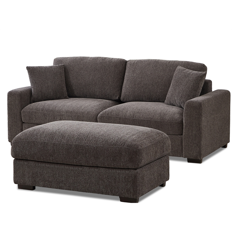 Pemberly Row Chenille Modular Loveseat with Ottoman Chaise in Dark Gray