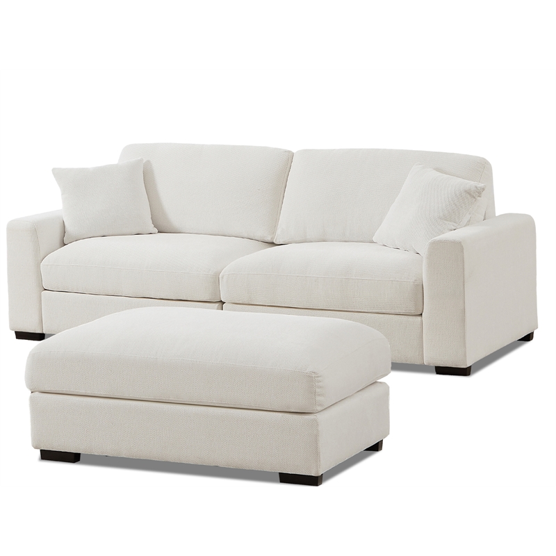 Pemberly Row Chenille Modular Loveseat with Ottoman Chaise in White