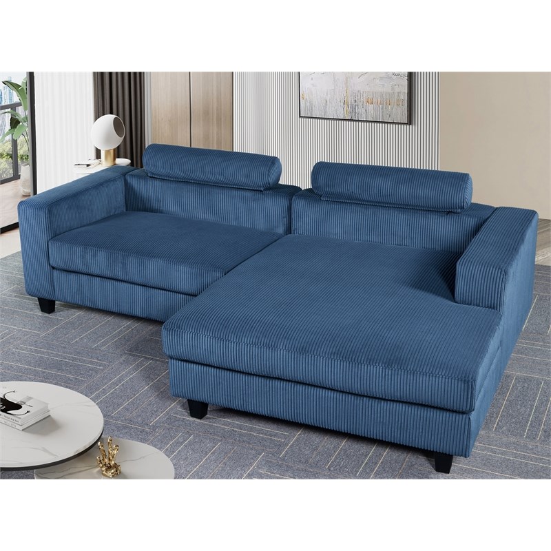 Pemberly Row Corduroy Sleeper Sectional with Right-Facing Chaise in Blue