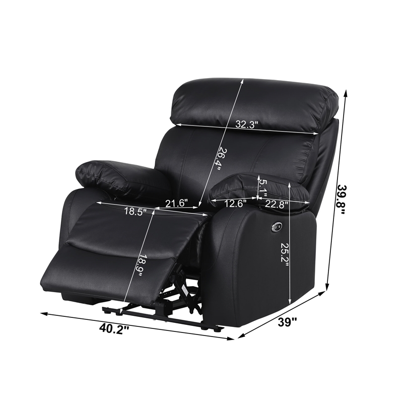 Pemberly Row Leather Power Lift Recliner Armchair for Home Theater in Gray