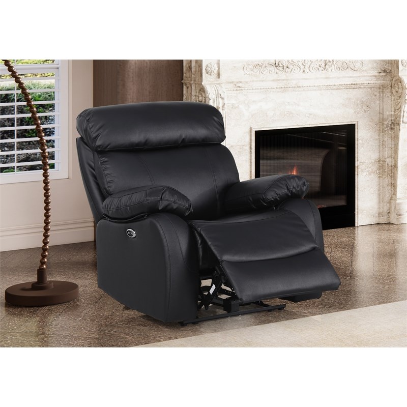 Pemberly Row Leather Power Lift Recliner Armchair for Home Theater in Black