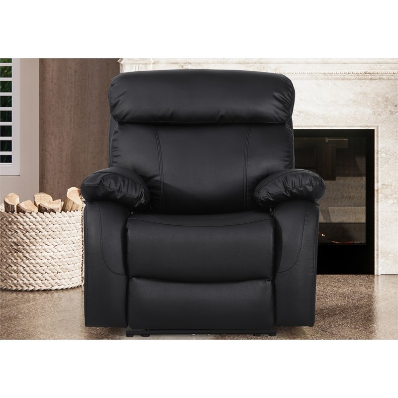 Pemberly Row Leather Power Lift Recliner Armchair for Home Theater in Black