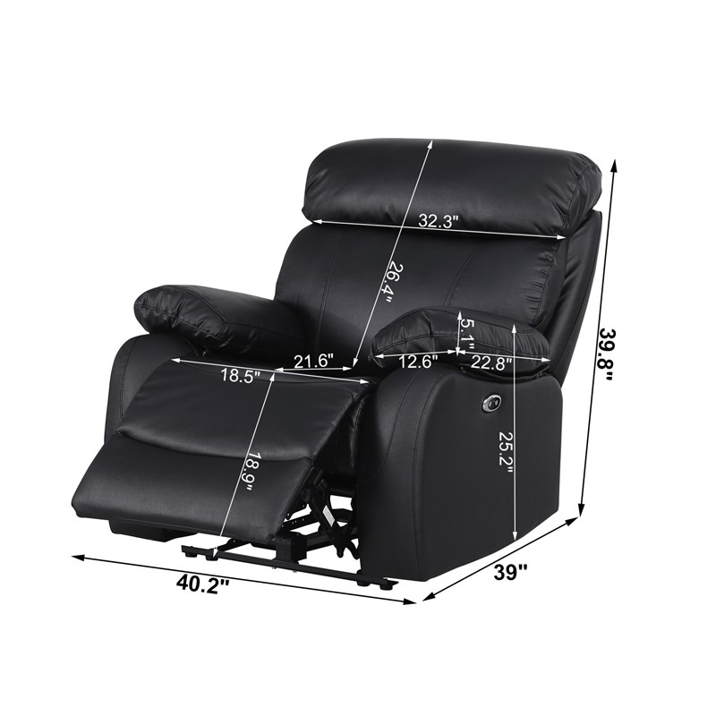 Pemberly Row Leather Power Lift Recliner Armchair for Home Theater in Black