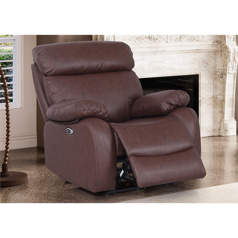 Pemberly Row Leather Power Lift Recliner Armchair for Home Theater in Brown
