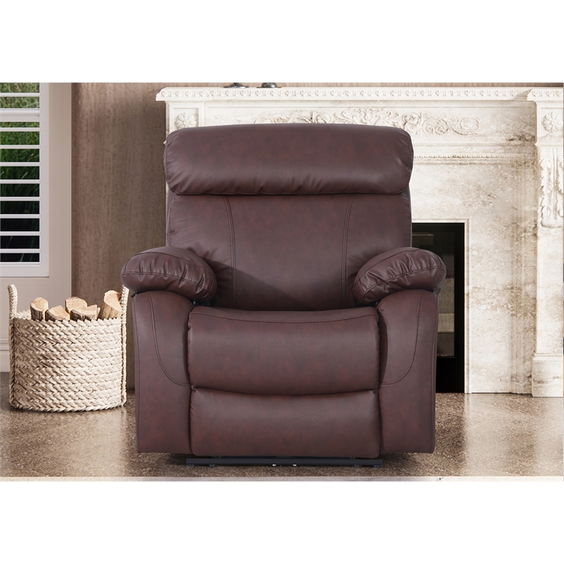 Pemberly Row Leather Power Lift Recliner Armchair for Home Theater in Brown