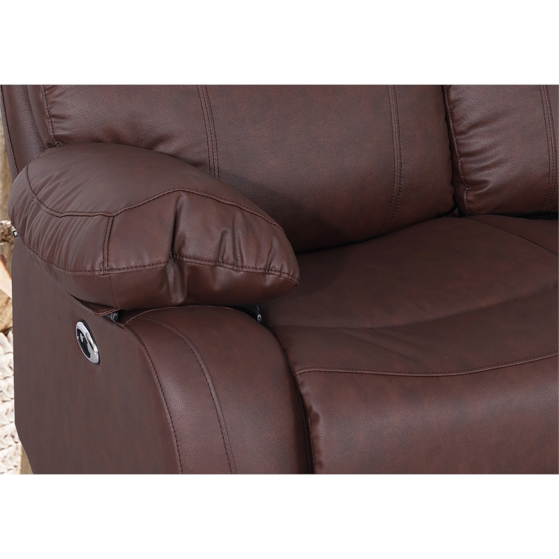 Pemberly Row Leather Power Lift Recliner Armchair for Home Theater in Brown