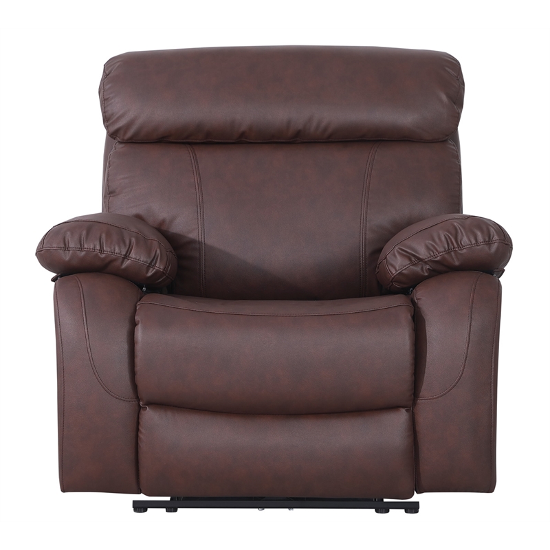 Pemberly Row Leather Power Lift Recliner Armchair for Home Theater in Brown
