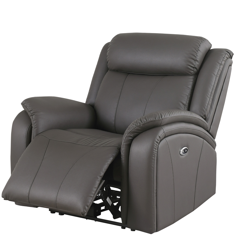 Pemberly Row Leather Power Reclining Armchair for Home Theater in Gray