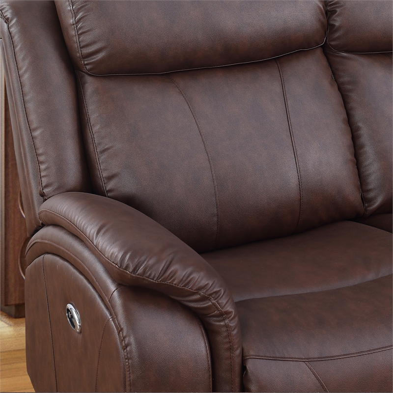 Pemberly Row Leather Power Reclining Armchair for Home Theater in Brown