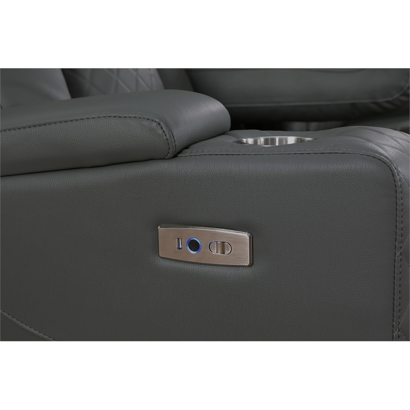 Pemberly Row Faux Leather Recliner with Cup Holder Speaker & USB in Gray