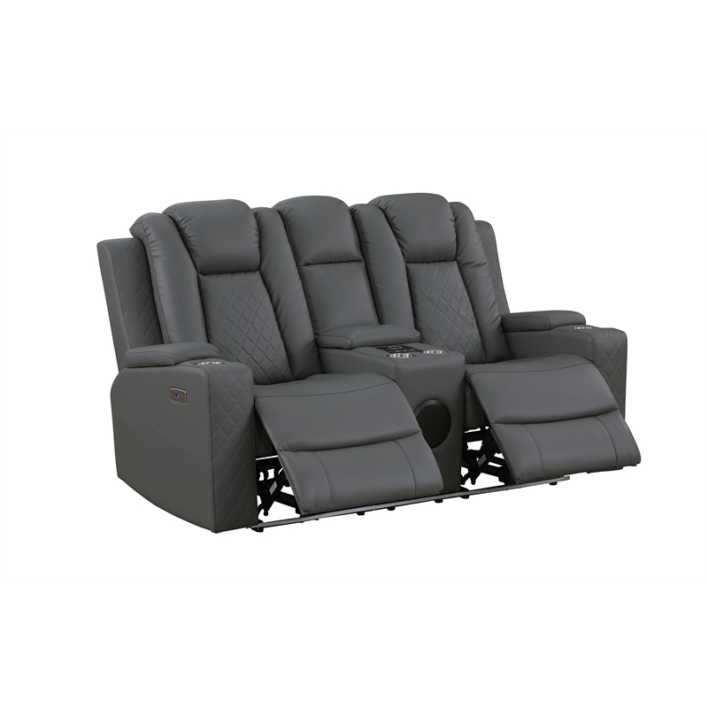 Pemberly Row Faux Leather Recliner with Cup Holder Speaker & USB in Gray
