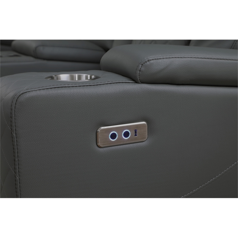 Pemberly Row Faux Leather Recliner with Cup Holder Speaker & USB in Gray