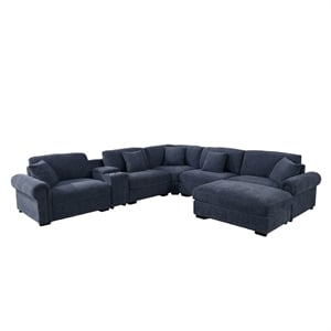 Pemberly Row Sectional Sofa with Ottoman Cup Holder & Charger in Blue