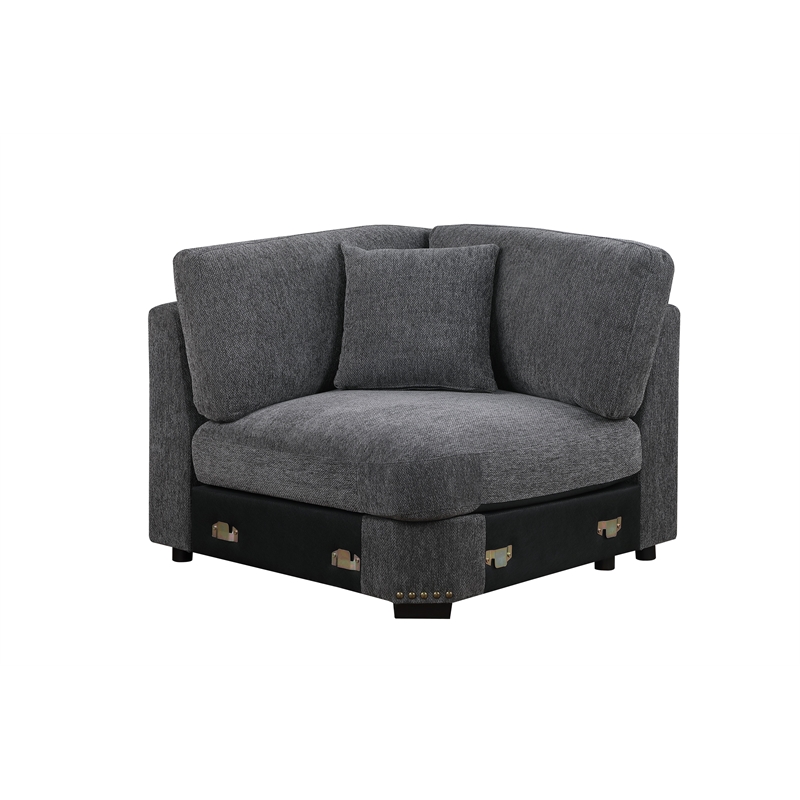 Pemberly Row Sectional Sofa with Ottoman Cup Holder & Charger in Dark Gray