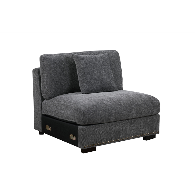 Pemberly Row Sectional Sofa with Ottoman Cup Holder & Charger in Dark Gray