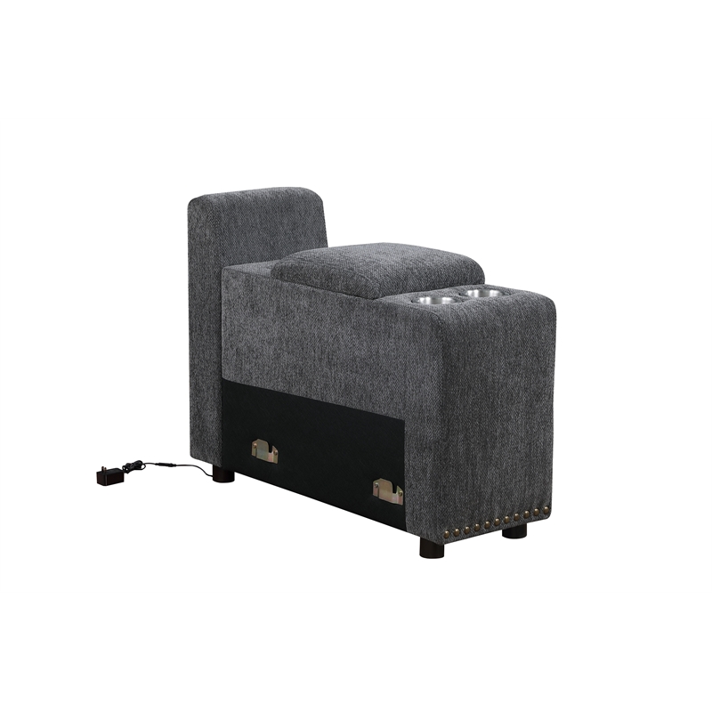 Pemberly Row Sectional Sofa with Ottoman Cup Holder & Charger in Dark Gray