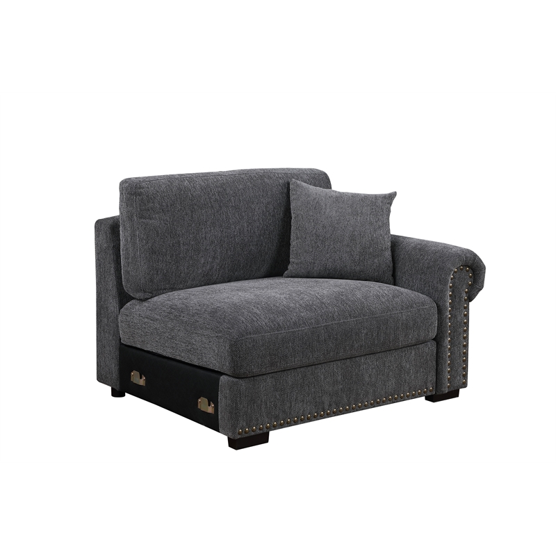 Pemberly Row Sectional Sofa with Ottoman Cup Holder & Charger in Dark Gray