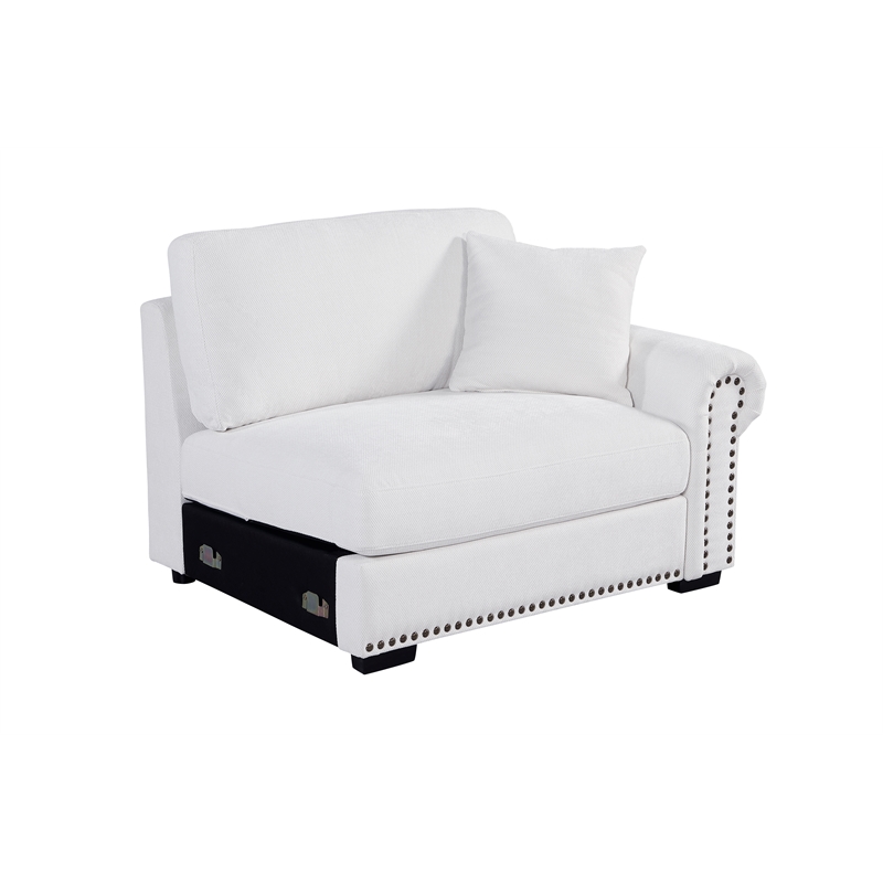 Pemberly Row Sectional Sofa with Ottoman Cup Holder & Charger in White