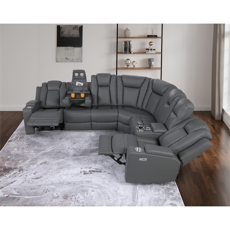 Pemberly Row Faux Leather Recliner with Cup Holder Speaker & USB in Gray