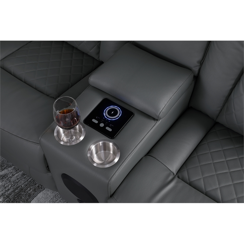 Pemberly Row Faux Leather Recliner with Cup Holder Speaker & USB in Gray