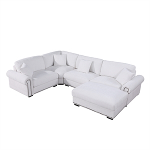 Pemberly Row Polyester 4-Seat Large Sectional Sofa with Ottoman in White