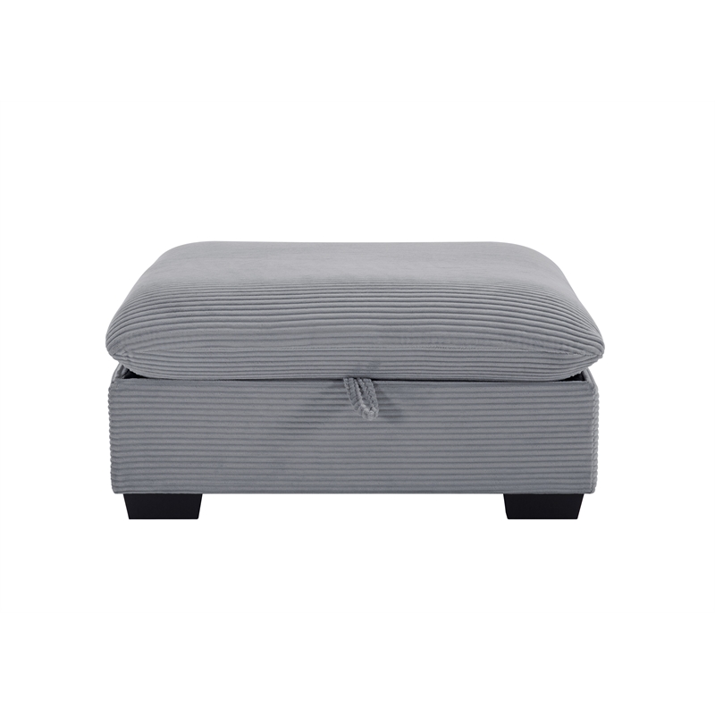 Pemberly Row Corduroy Sectional Sofa with Storage Ottoman in Light Gray