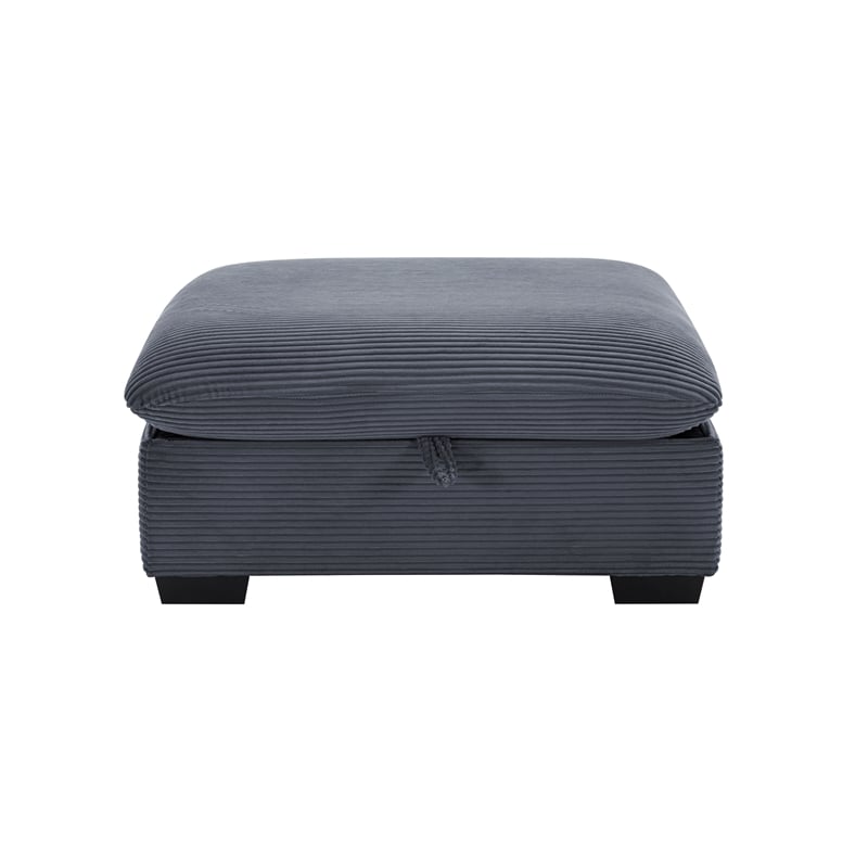 Pemberly Row Corduroy Sectional Sofa with Storage Ottoman in Dark Gray