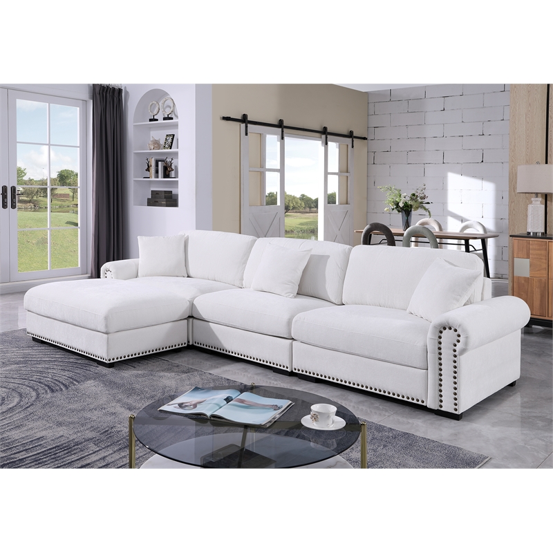 Pemberly Row Modern Polyester Large Sectional Sofa Couch in White