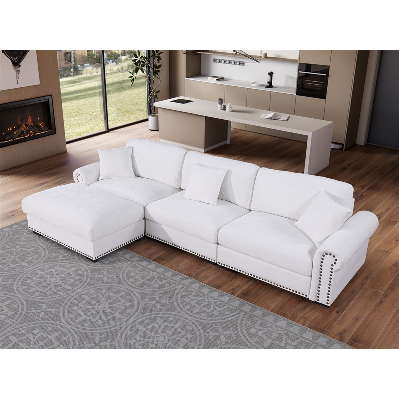 Pemberly Row Modern Polyester Large Sectional Sofa Couch in White