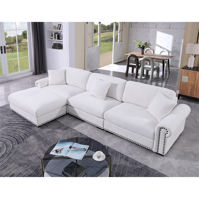 Pemberly Row Modern Polyester Large Sectional Sofa Couch in White