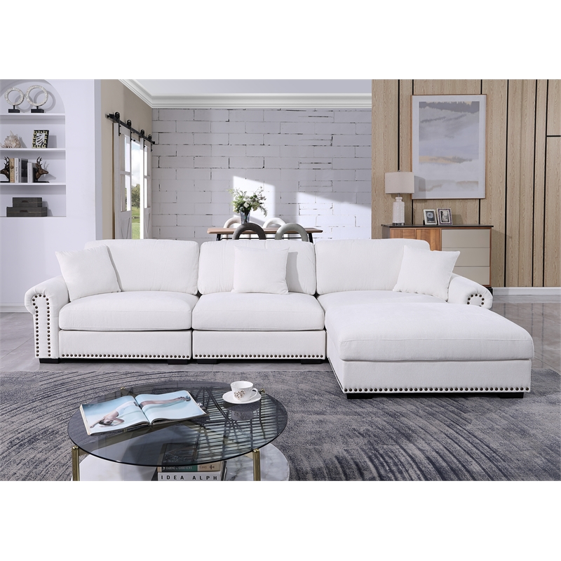 Pemberly Row Modern Polyester Large Sectional Sofa Couch in White