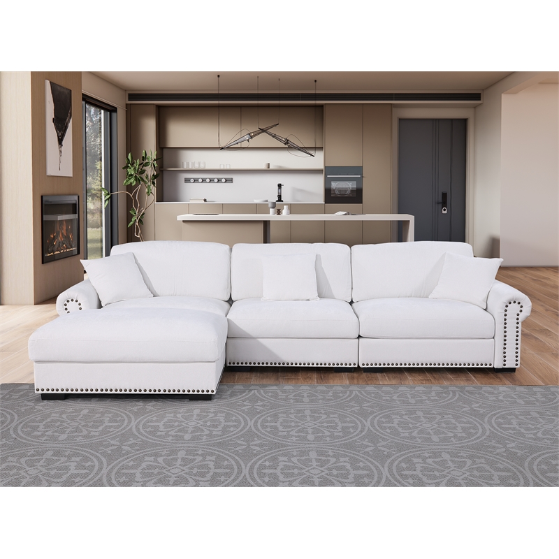 Pemberly Row Modern Polyester Large Sectional Sofa Couch in White