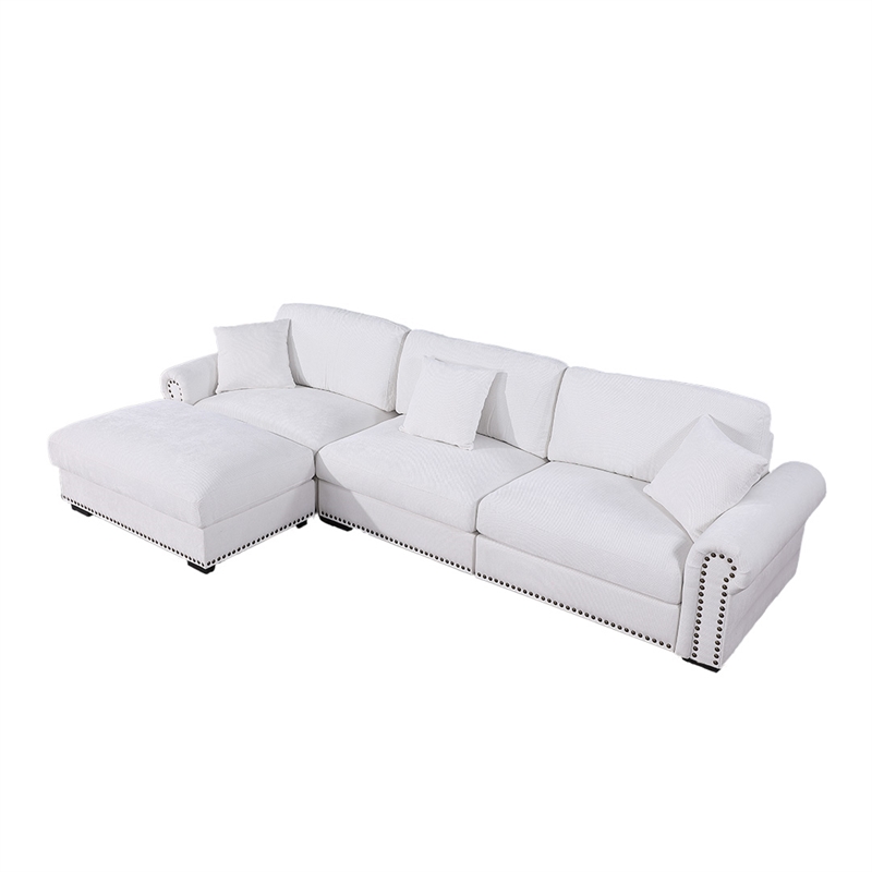 Pemberly Row Modern Polyester Large Sectional Sofa Couch in White
