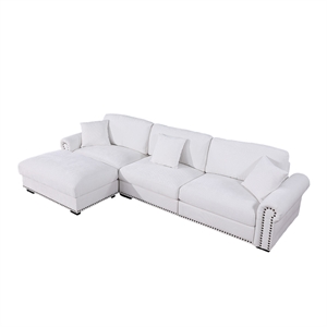 Pemberly Row Modern Polyester Large Sectional Sofa Couch in White